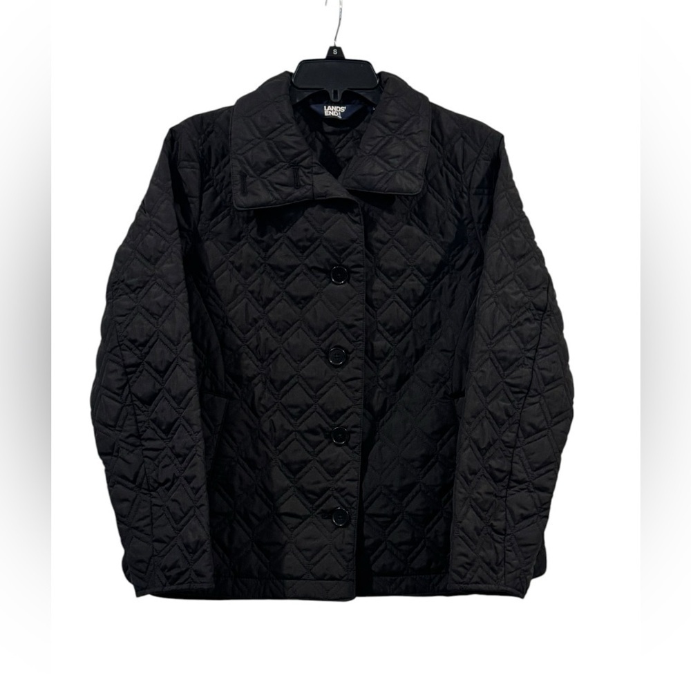 Women’s Black Land’s End Quilted Buttoned Jacket: Small: 6-8